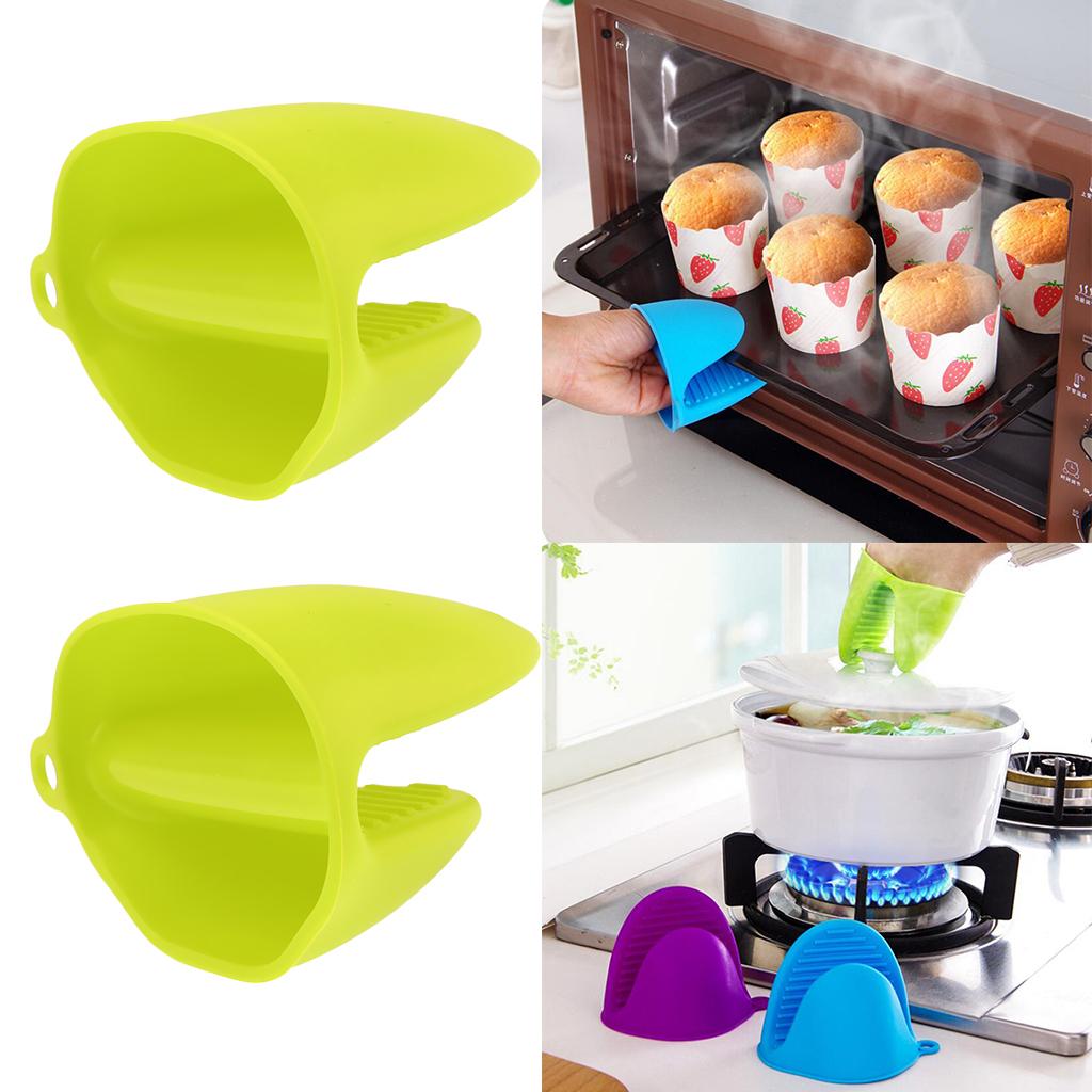 2pcs Silicone Hot Pot Holder Oven Grip Pinch Mitts Finger Tab Protect Green