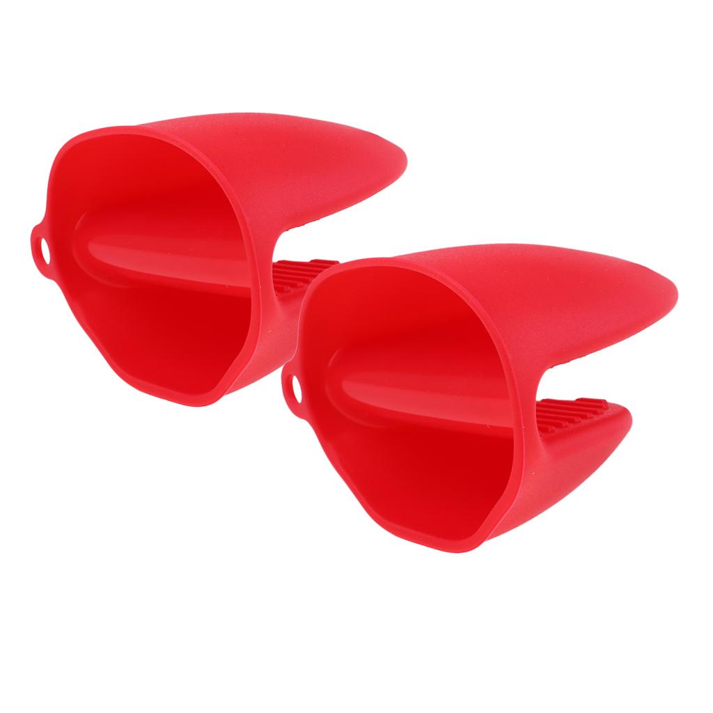 2pcs Silicone Hot Pot Holder Oven Grip Pinch Mitts Finger Tab Protect Red