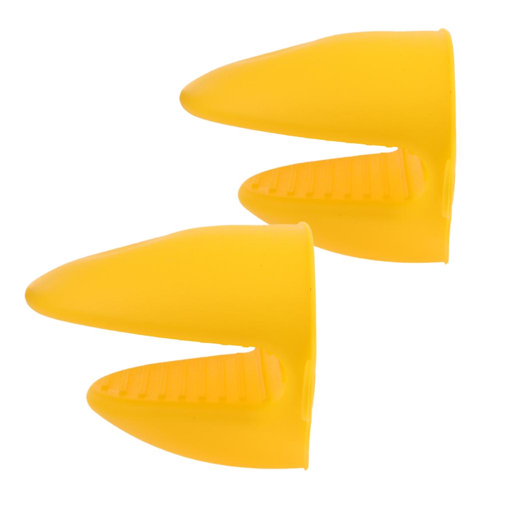 2pcs Silicone Hot Pot Holder Oven Grip Pinch Mitts Finger Tab Protect Yellow