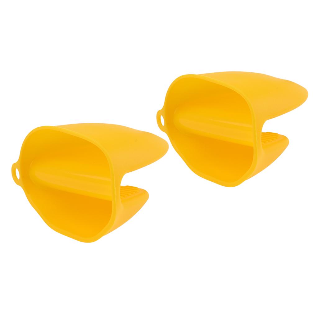 2pcs Silicone Hot Pot Holder Oven Grip Pinch Mitts Finger Tab Protect Yellow