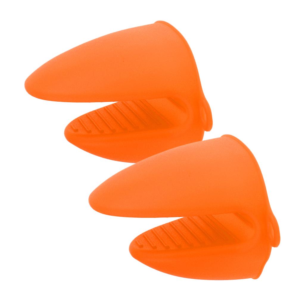 2pcs Silicone Hot Pot Holder Oven Grip Pinch Mitts Finger Tab Protect Orange