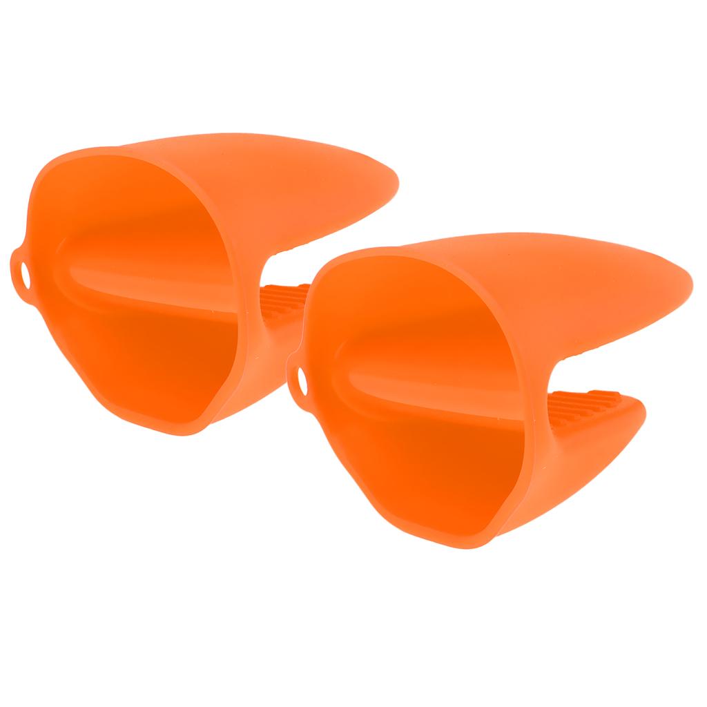 2pcs Silicone Hot Pot Holder Oven Grip Pinch Mitts Finger Tab Protect Orange