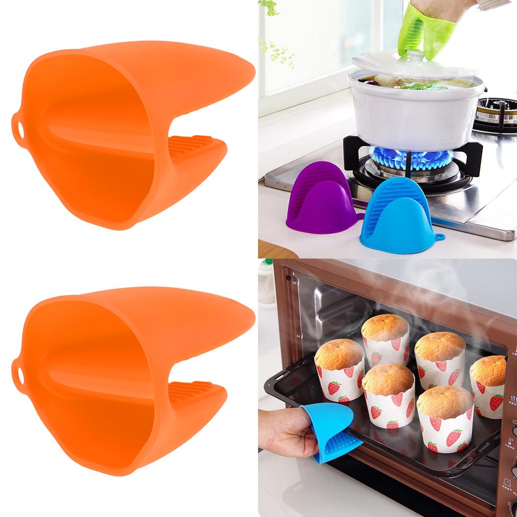 2pcs Silicone Hot Pot Holder Oven Grip Pinch Mitts Finger Tab Protect Orange