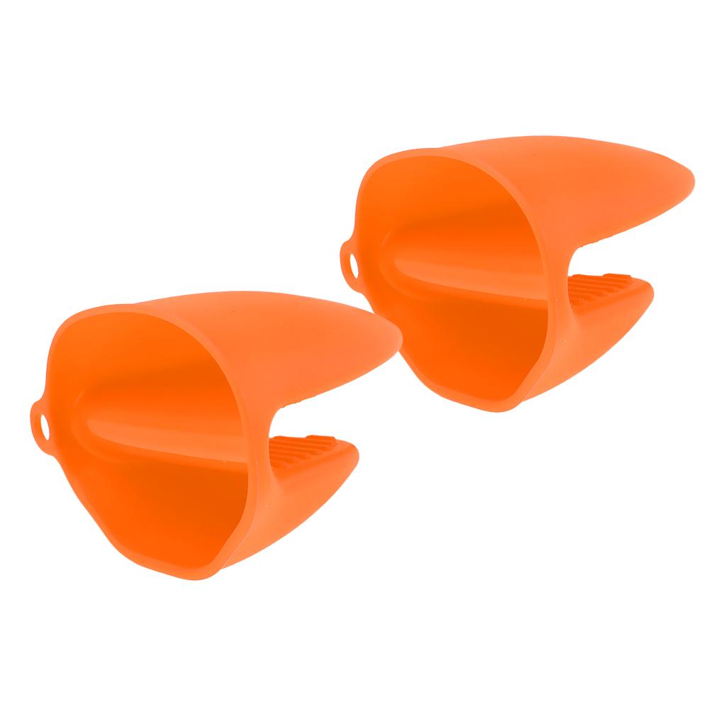 2pcs Silicone Hot Pot Holder Oven Grip Pinch Mitts Finger Tab Protect Orange