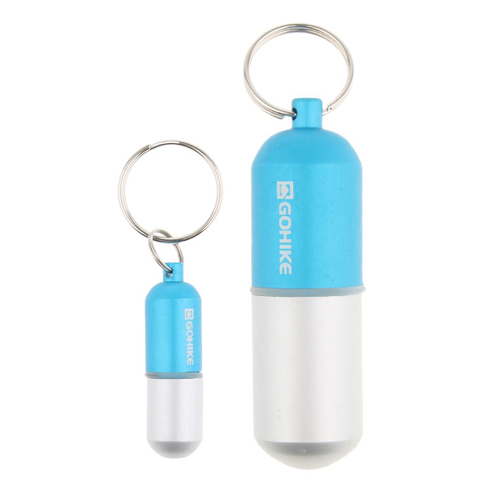 2pcs Waterproof Aluminum Pill Storage Box Keychain Tablet Holder Case Blue