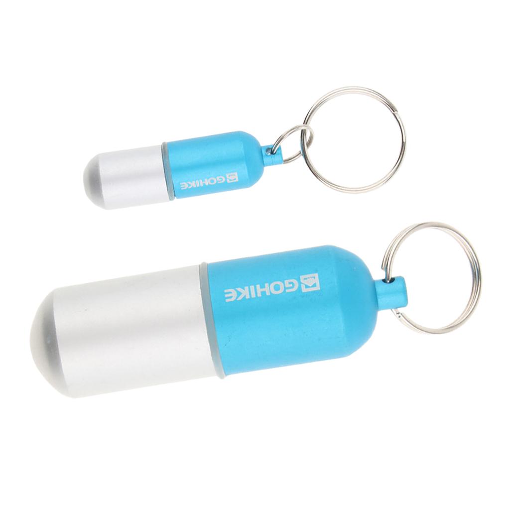 2pcs Waterproof Aluminum Pill Storage Box Keychain Tablet Holder Case Blue