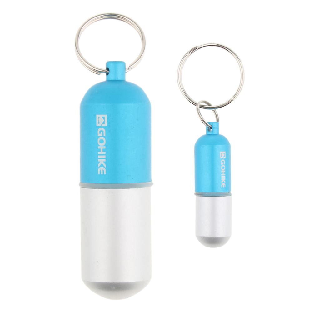 2pcs Waterproof Aluminum Pill Storage Box Keychain Tablet Holder Case Blue