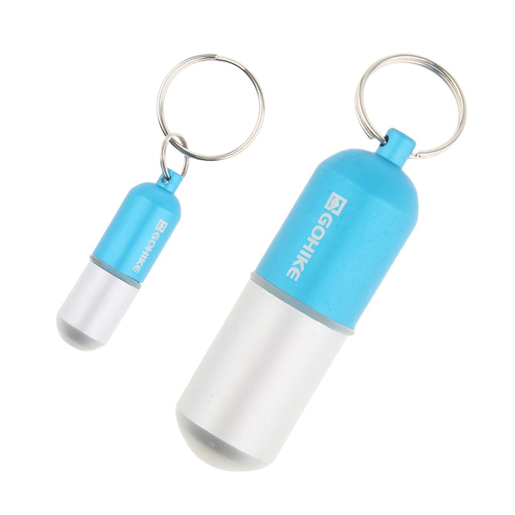 2pcs Waterproof Aluminum Pill Storage Box Keychain Tablet Holder Case Blue