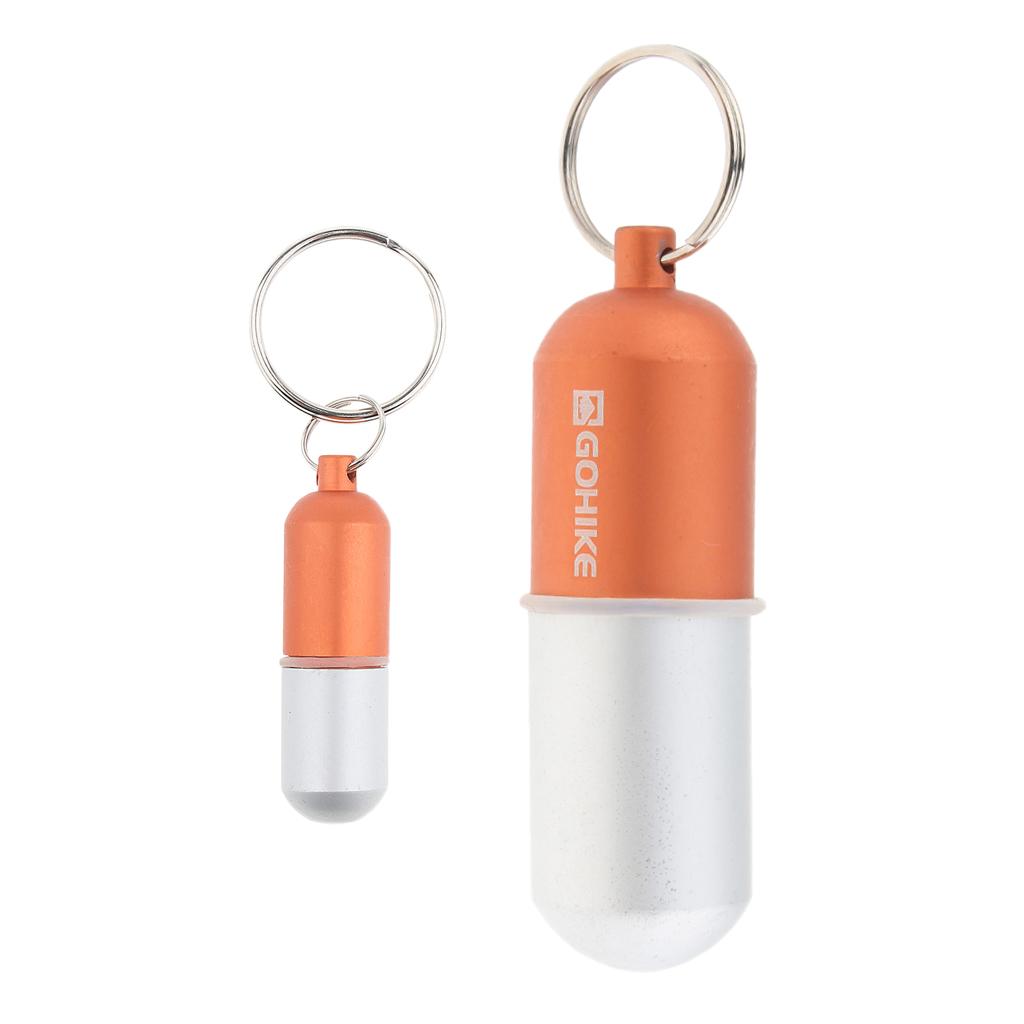 2pcs Waterproof Aluminum Pill Storage Box Keychain Tablet Holder Case Orange