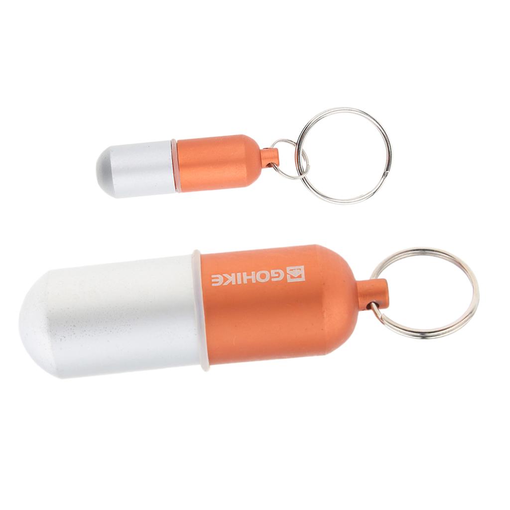 2pcs Waterproof Aluminum Pill Storage Box Keychain Tablet Holder Case Orange