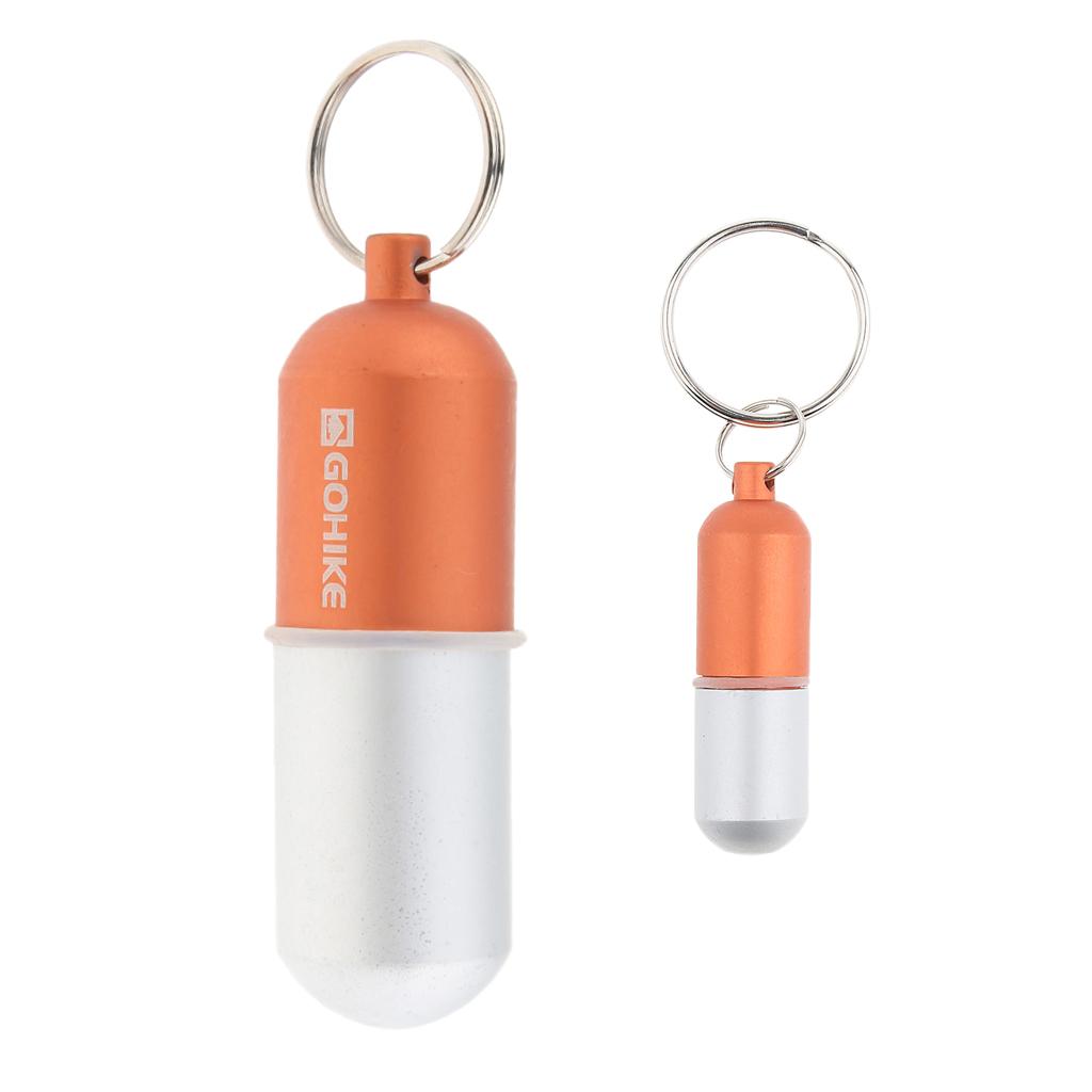2pcs Waterproof Aluminum Pill Storage Box Keychain Tablet Holder Case Orange