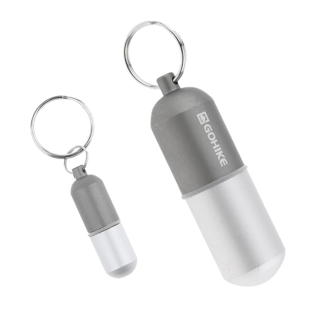 2pcs Waterproof Aluminum Pill Storage Box Keychain Tablet Holder Case Gray
