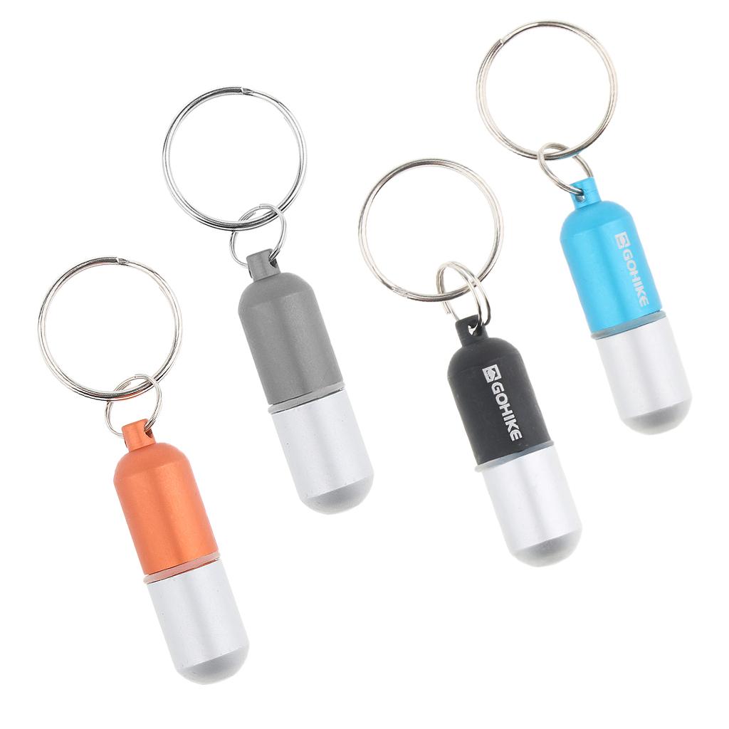 4pcs Waterproof Aluminum Pill Storage Box Keychain Capsule Tablet Bottle S