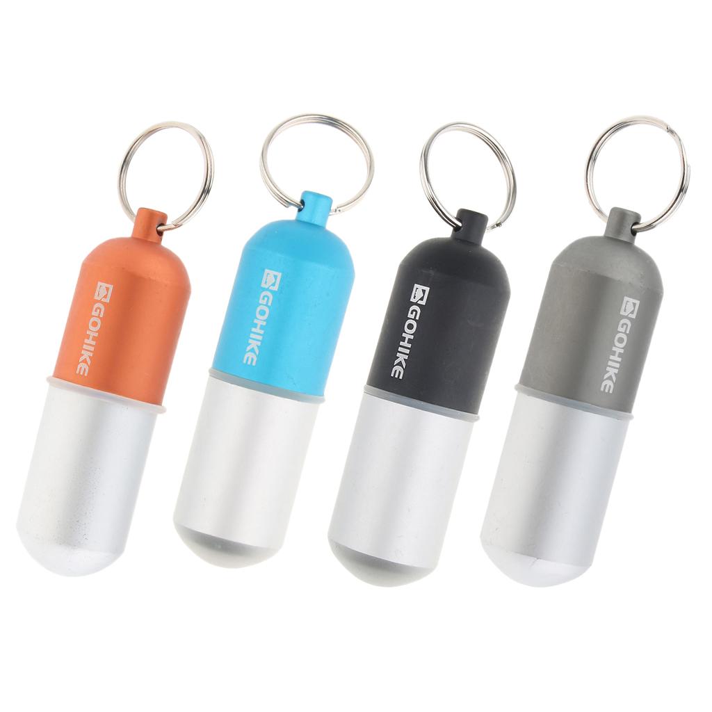 4pcs Waterproof Aluminum Pill Storage Box Keychain Capsule Tablet Bottle L