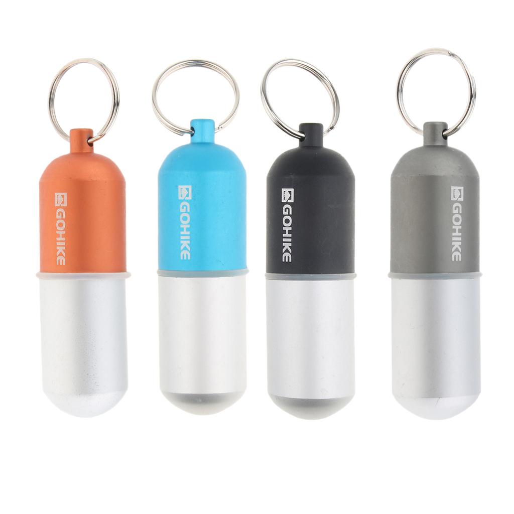 4pcs Waterproof Aluminum Pill Storage Box Keychain Capsule Tablet Bottle L