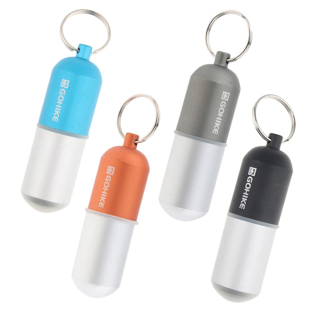 4pcs Waterproof Aluminum Pill Storage Box Keychain Capsule Tablet Bottle L