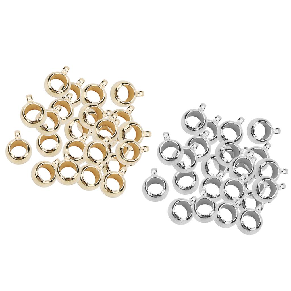 200Pcs Large Hole Bails Spacer Beads Fit European Charms Jewelry Gold Silver