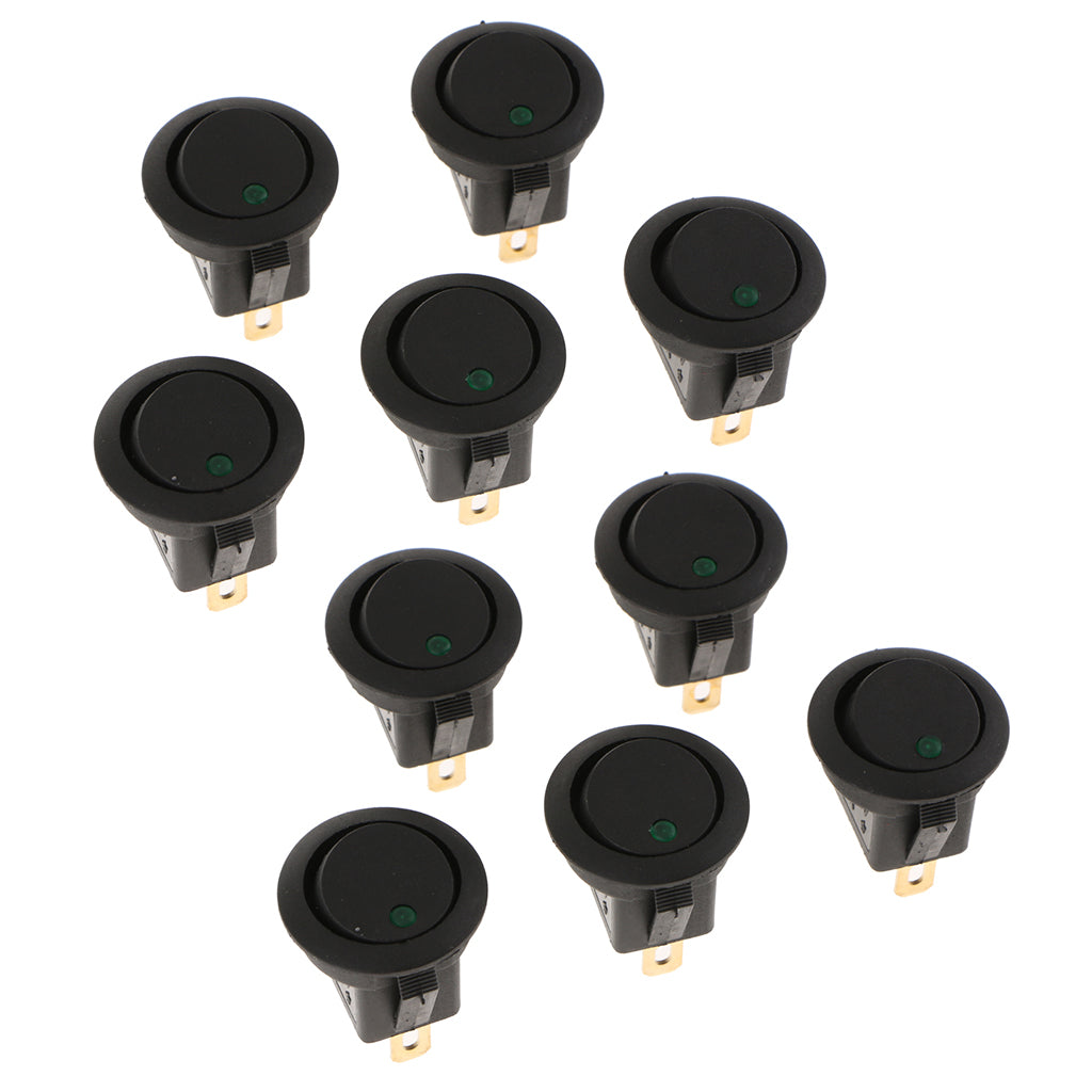 10pcs 12V 16A 3-PIN Dot Led Round Rocker Toggle Switch Car Truck Green light