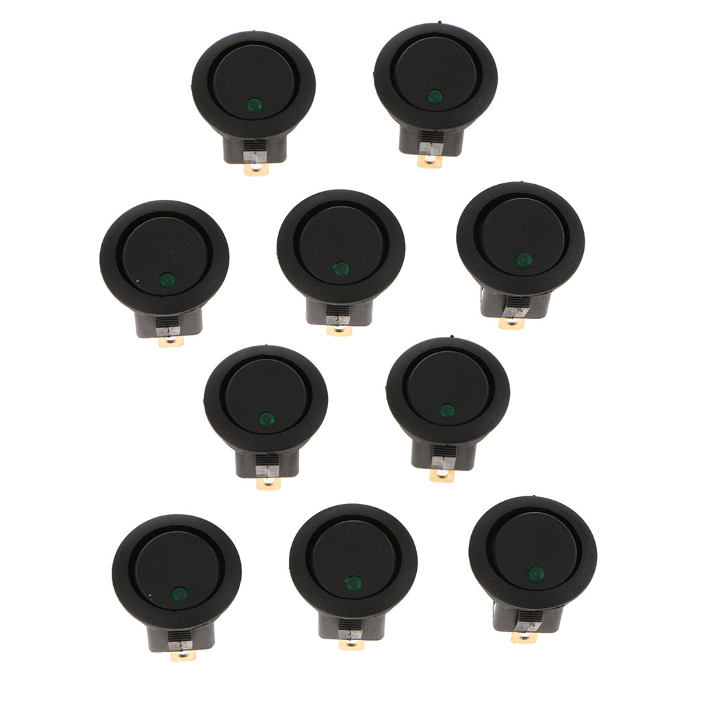 10pcs 12V 16A 3-PIN Dot Led Round Rocker Toggle Switch Car Truck Green light