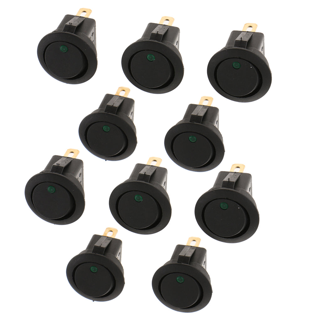 10pcs 12V 16A 3-PIN Dot Led Round Rocker Toggle Switch Car Truck Green light