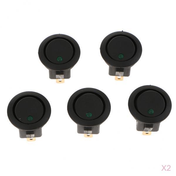 10pcs 12V 16A 3-PIN Dot Led Round Rocker Toggle Switch Car Truck Green light