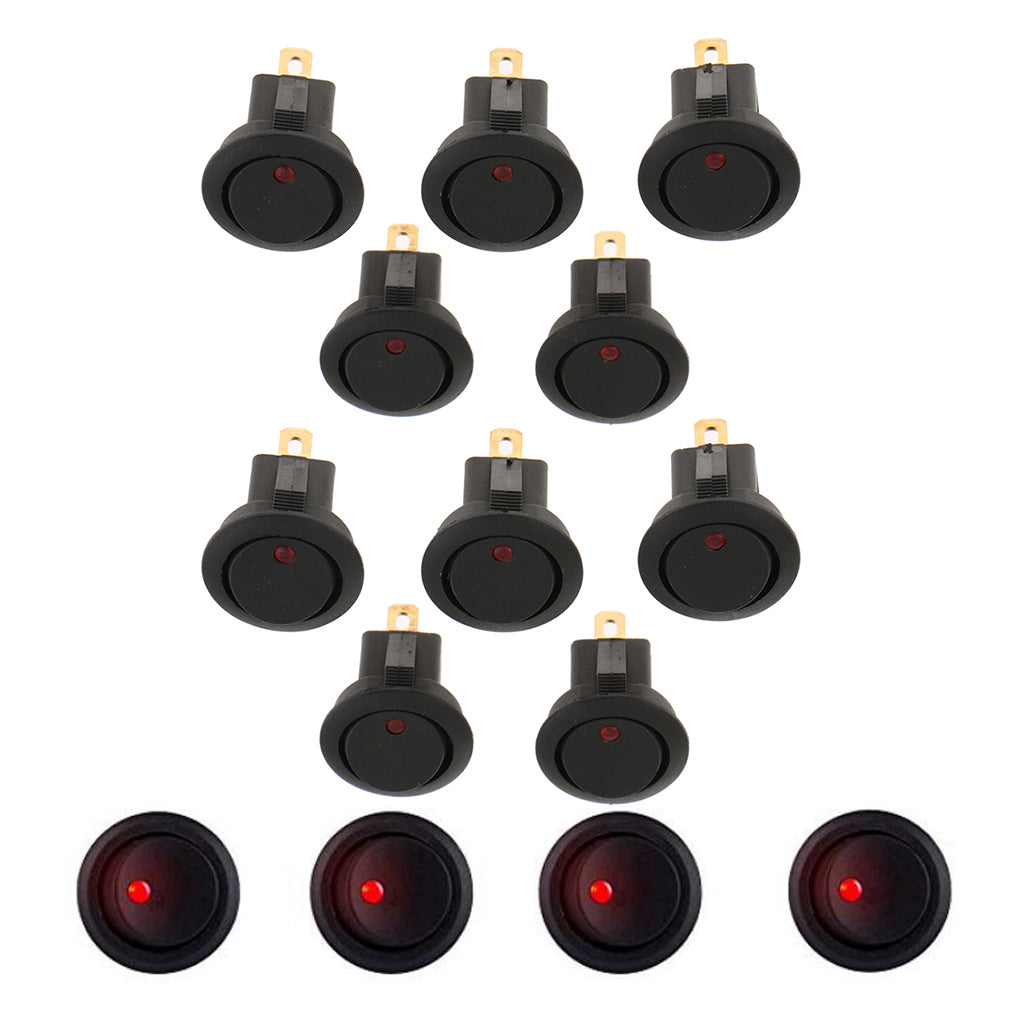 10pcs 12V 16A 3-PIN Dot Led Round Rocker Toggle Switch Car Truck Red Light