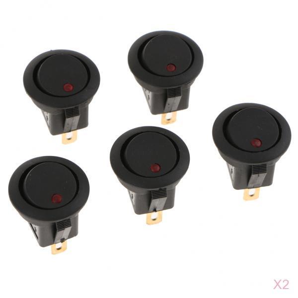 10pcs 12V 16A 3-PIN Dot Led Round Rocker Toggle Switch Car Truck Red Light