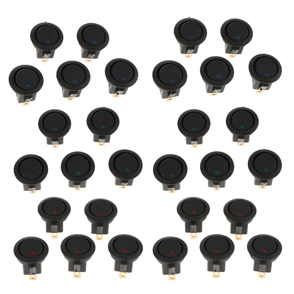 30 pieces 12V 16A 3-PIN Dot Led Round Rocker Toggle Switch For Car Truck