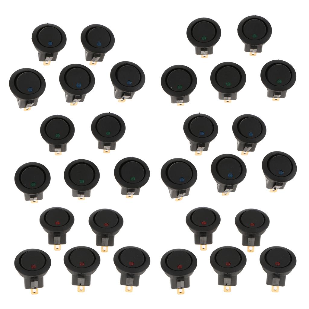 30 pieces 12V 16A 3-PIN Dot Led Round Rocker Toggle Switch For Car Truck