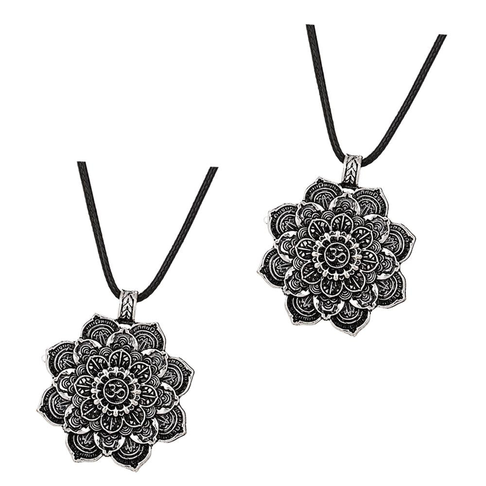 2 Pieces Yoga Lotus Mandala Necklace Tibetan Buddhist Protection Pendant