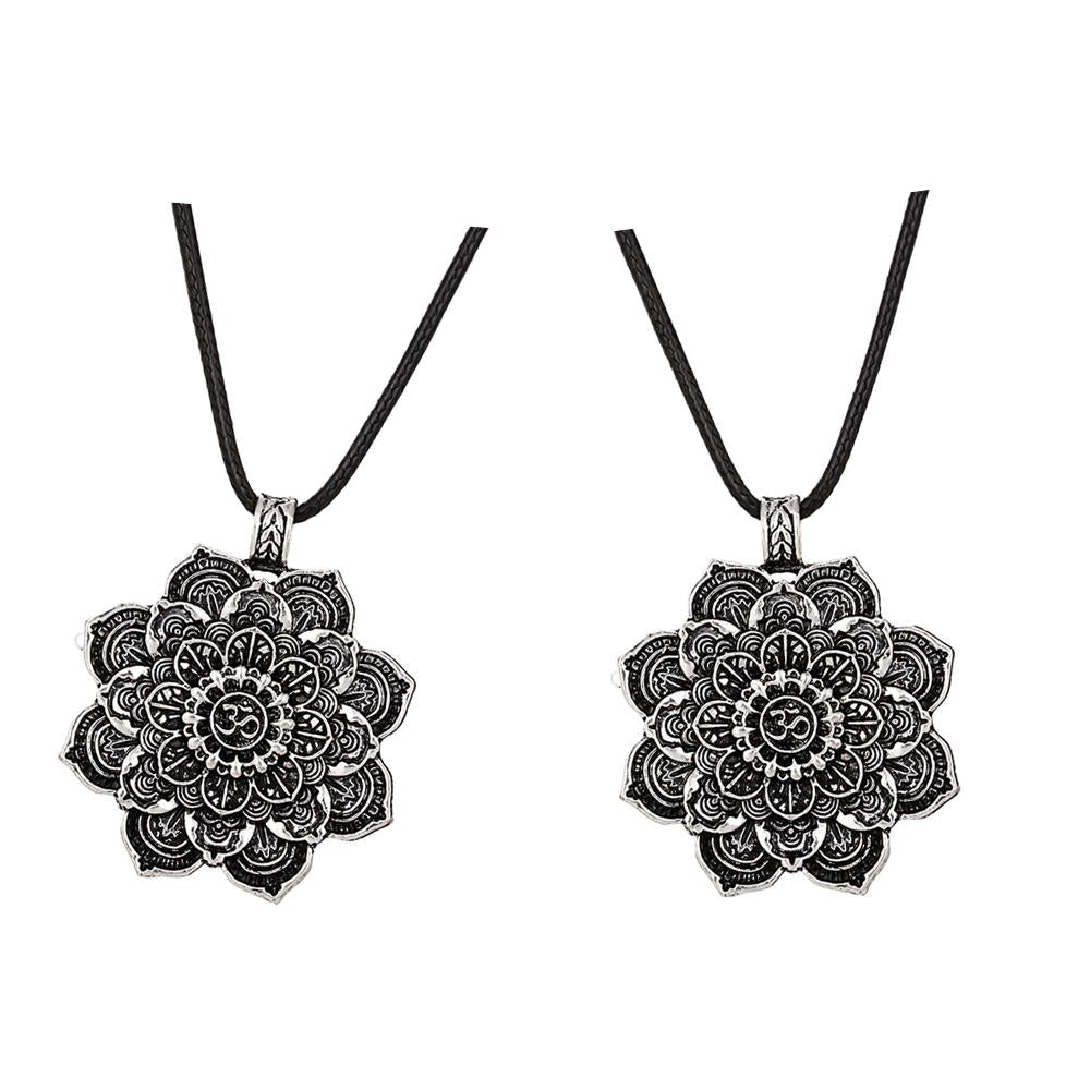 2 Pieces Yoga Lotus Mandala Necklace Tibetan Buddhist Protection Pendant