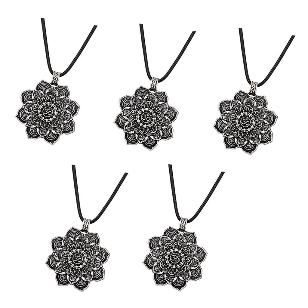 5 Pieces Yoga Lotus Mandala Necklace Tibetan Buddhist Protection Pendant
