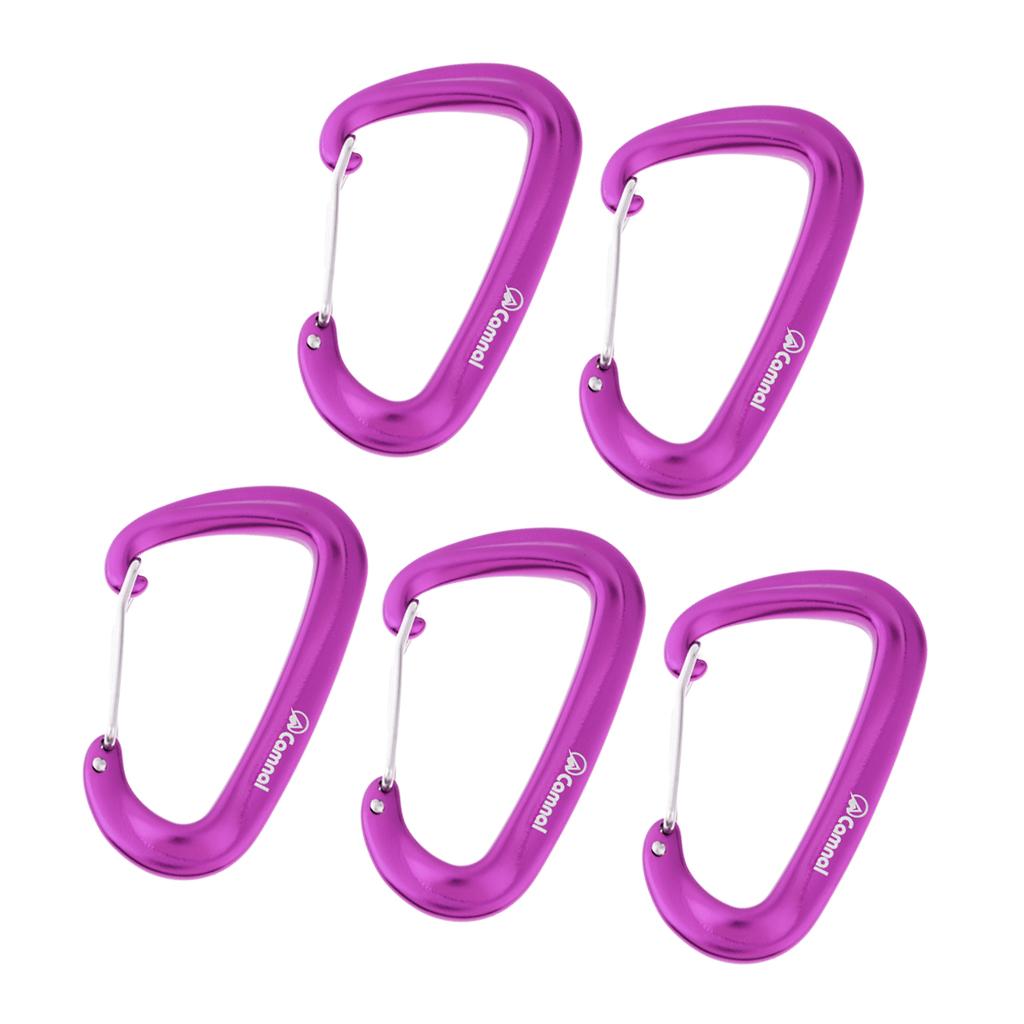 5pcs 16KN Aluminum Wire Gate Carabiners Safety Climbing Hammock Purple