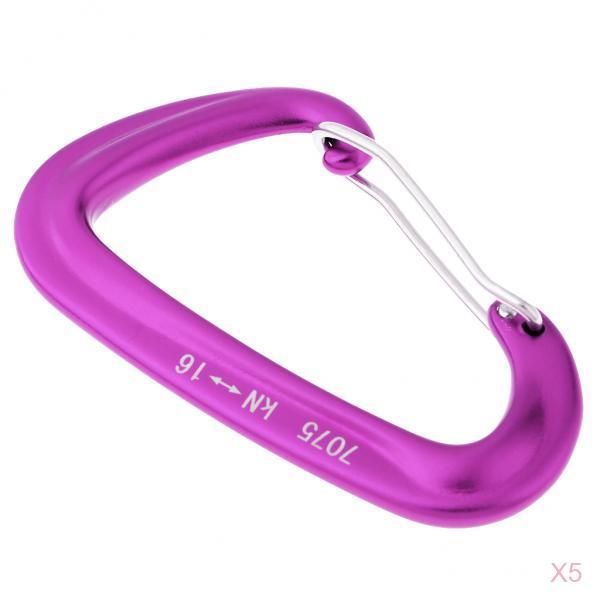 5pcs 16KN Aluminum Wire Gate Carabiners Safety Climbing Hammock Purple