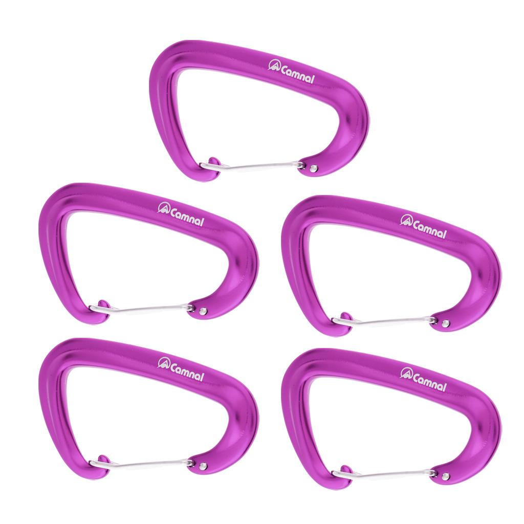 5pcs 16KN Aluminum Wire Gate Carabiners Safety Climbing Hammock Purple