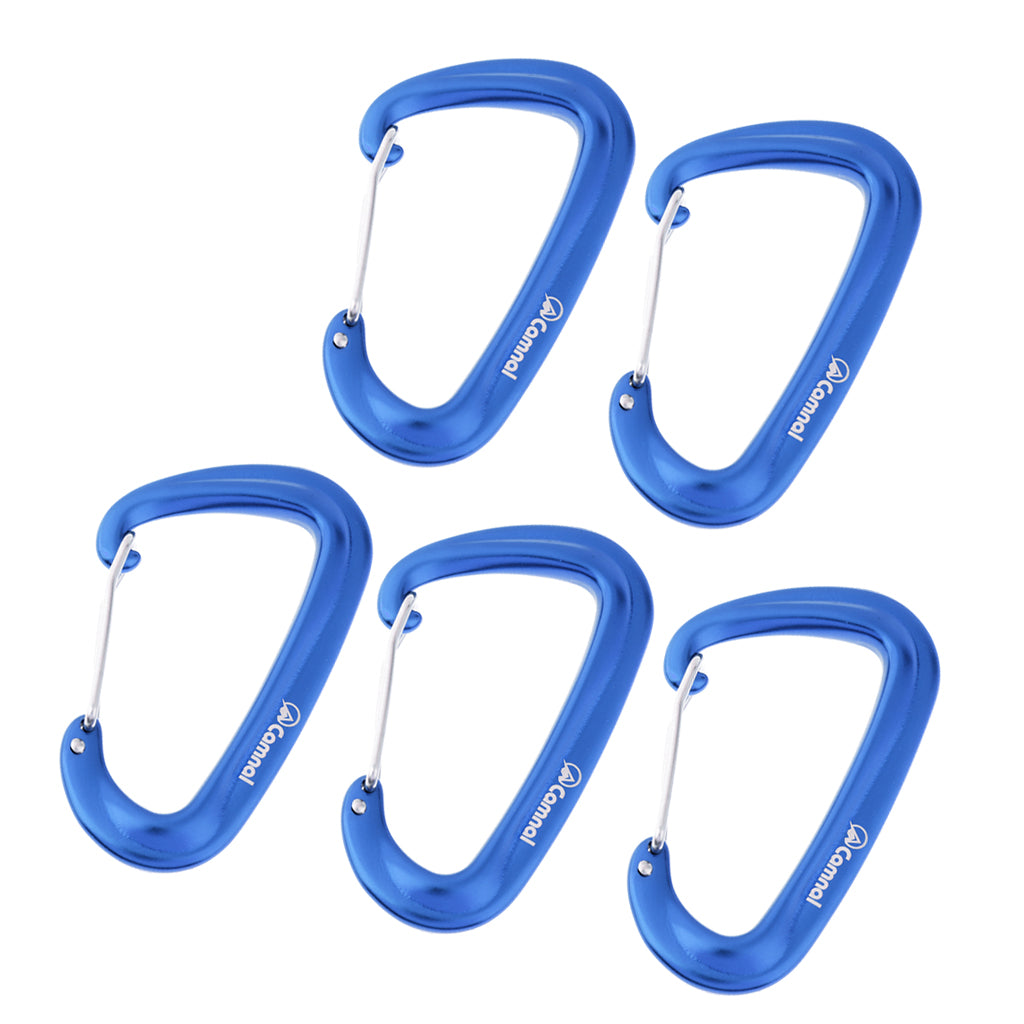5pcs 16KN Aluminum Wire Gate Carabiners Safety Climbing Hammock Blue