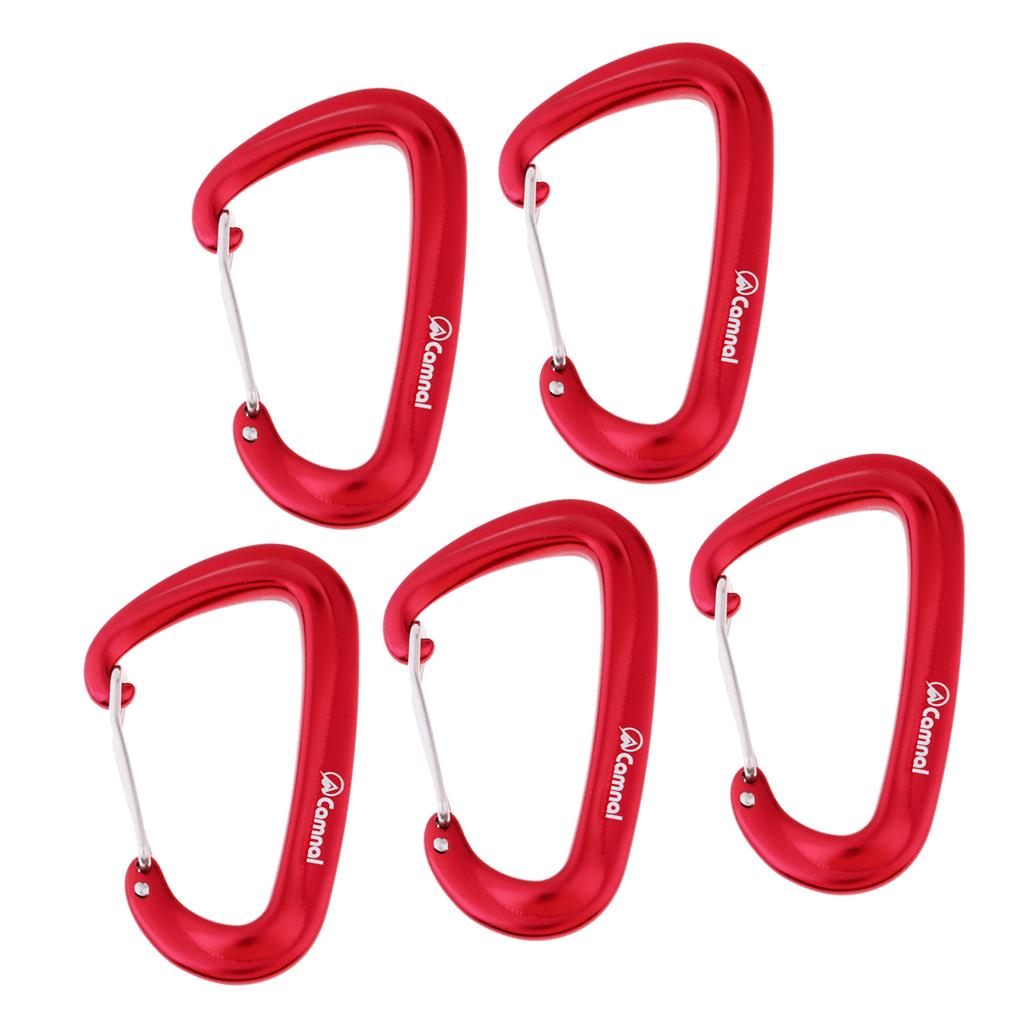 5pcs 16KN Aluminum Wire Gate Carabiners Safety Climbing Hammock Red