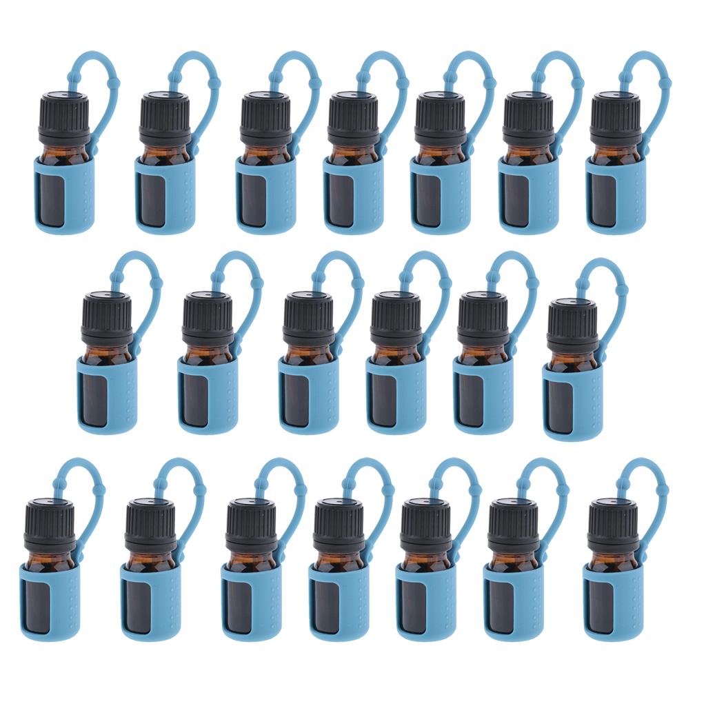 20x 5ml Empty Refillable Essential Oil Bottles Case with Silicone Sleeve