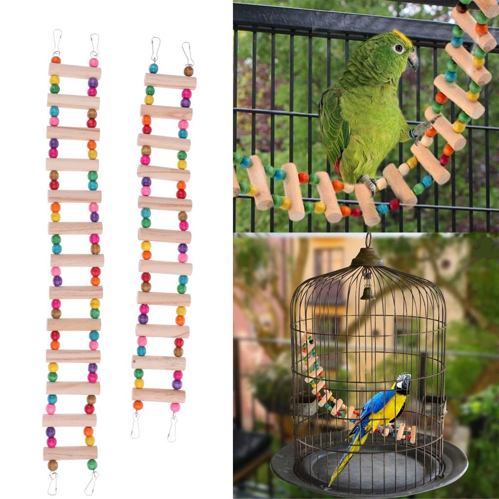 2 Pcs Pet Bird Parrot Toy Wooden Ladder Bridge Swings Hanging Ladders XL+L