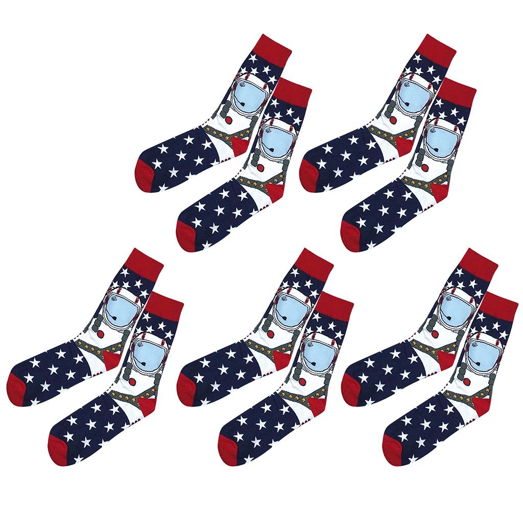 5Pairs Men Colorful High Ankle Print Funny Robot Pattern Cotton Middle Socks