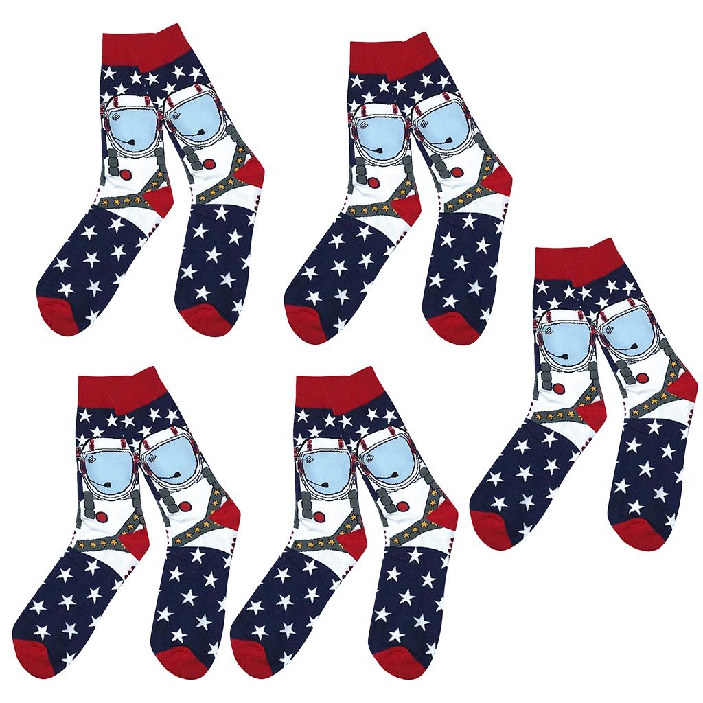 5Pairs Men Colorful High Ankle Print Funny Robot Pattern Cotton Middle Socks