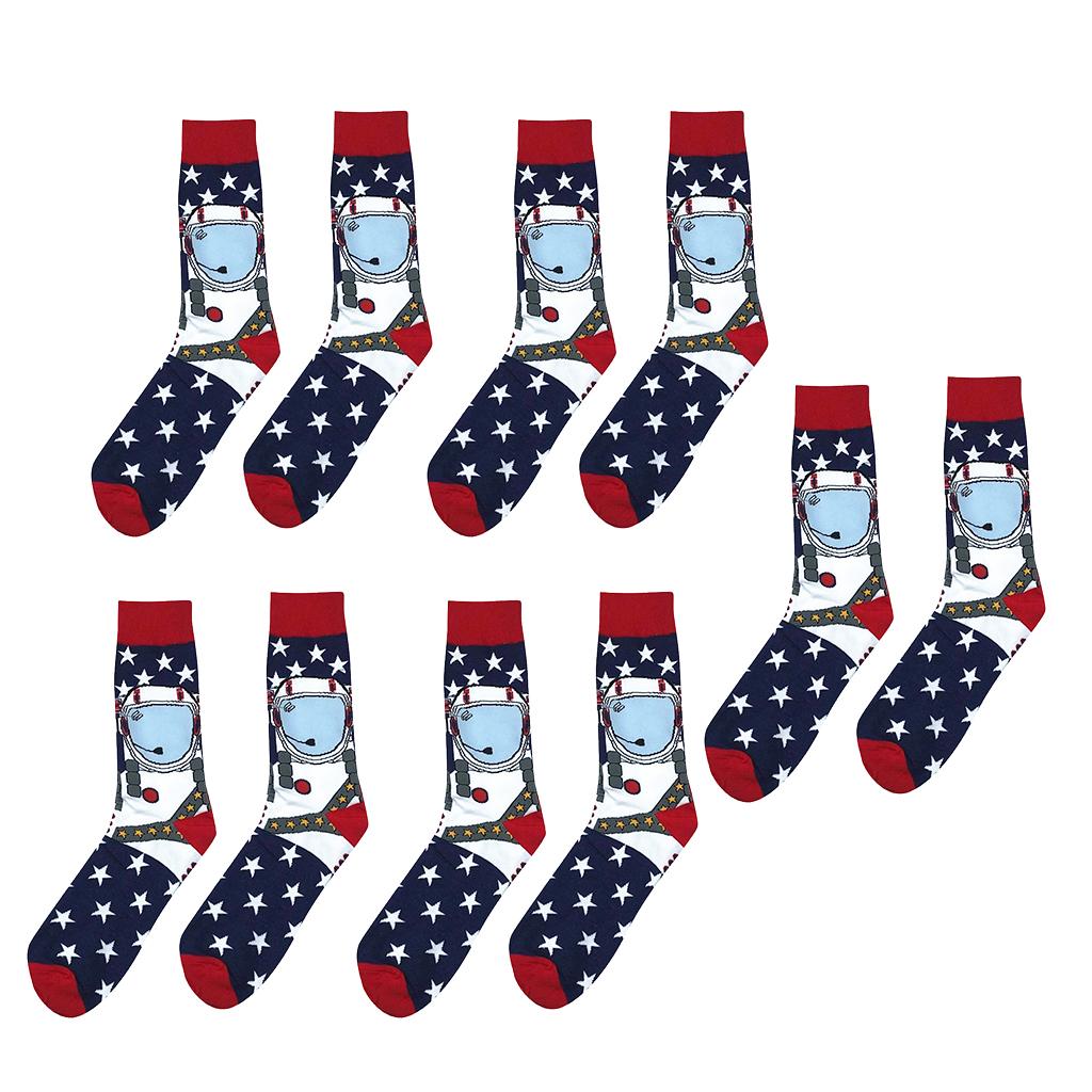 5Pairs Men Colorful High Ankle Print Funny Robot Pattern Cotton Middle Socks