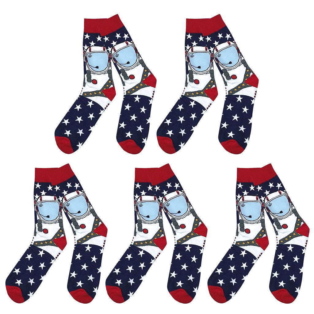 5Pairs Men Colorful High Ankle Print Funny Robot Pattern Cotton Middle Socks