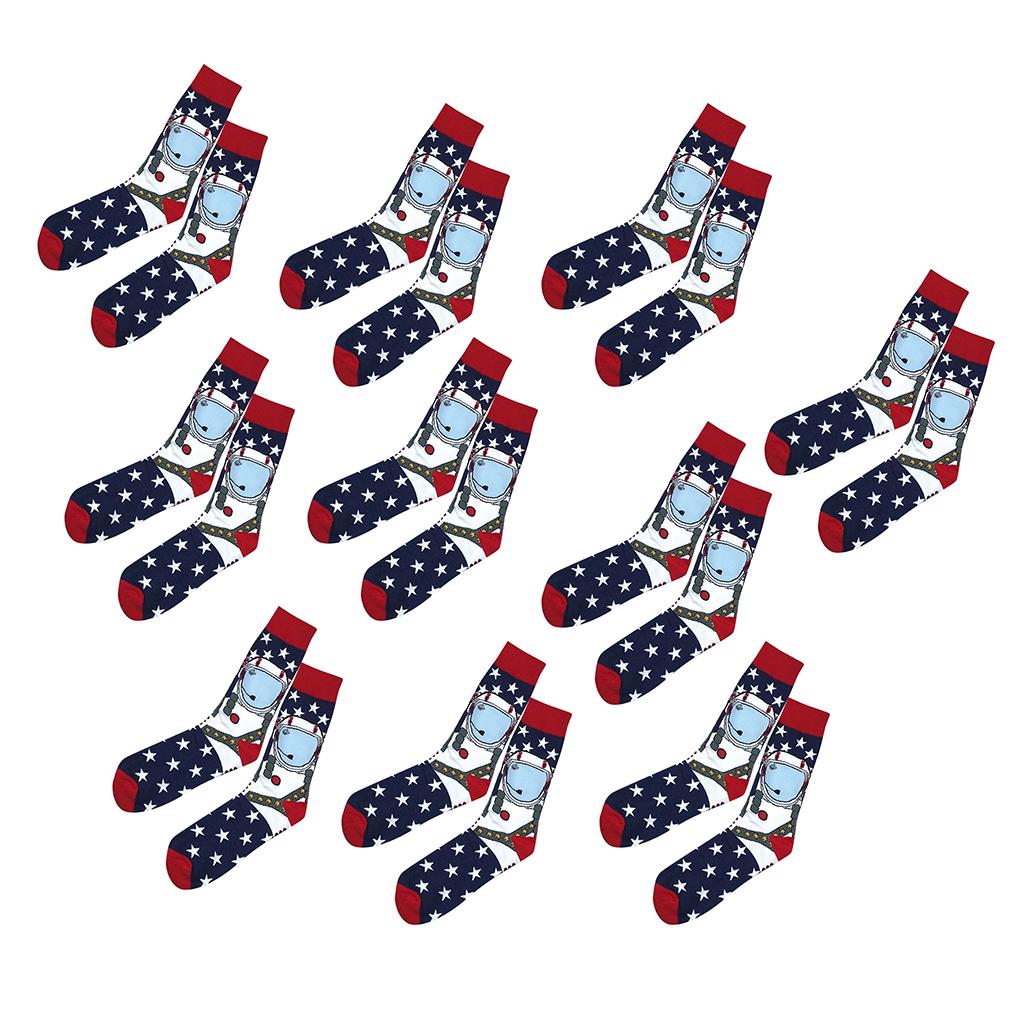 10Pairs Men Colorful High Ankle Print Funny Robot Pattern Cotton Middle Sock