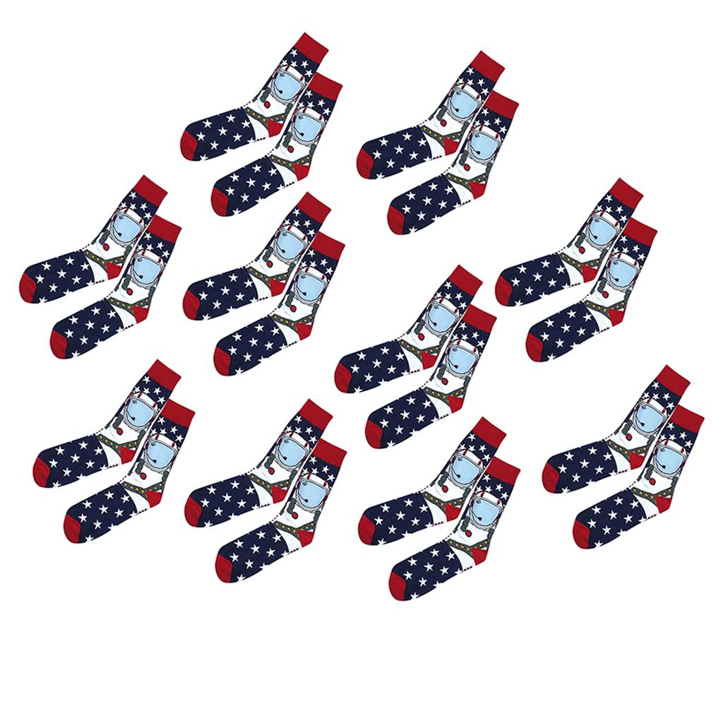 10Pairs Men Colorful High Ankle Print Funny Robot Pattern Cotton Middle Sock