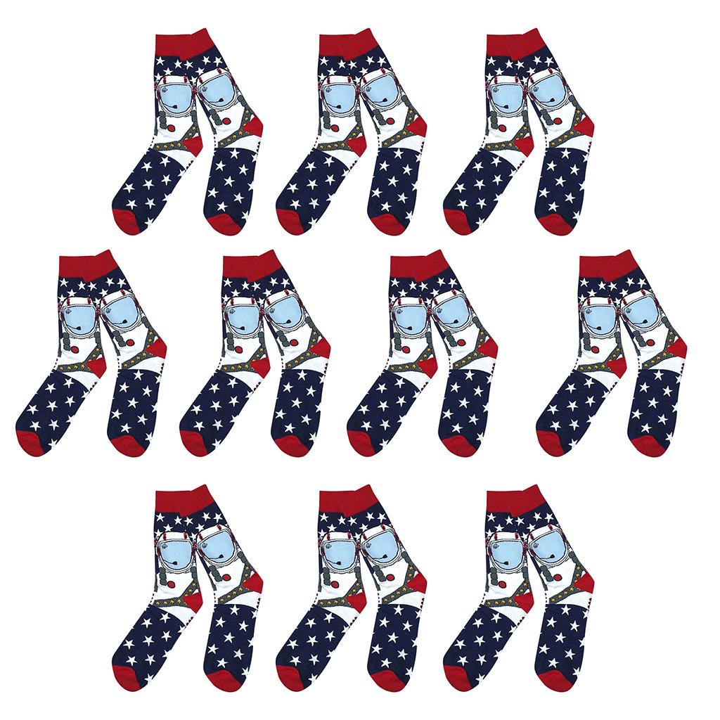 10Pairs Men Colorful High Ankle Print Funny Robot Pattern Cotton Middle Sock
