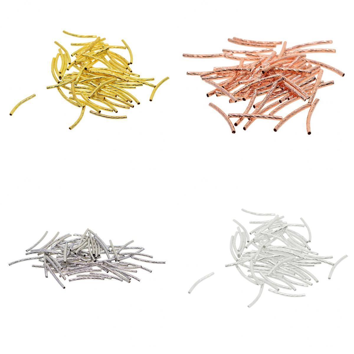 200 Pieces 4 Colors Engraved Curved Tube Noodle Beads Jewelry Making 25x2mm