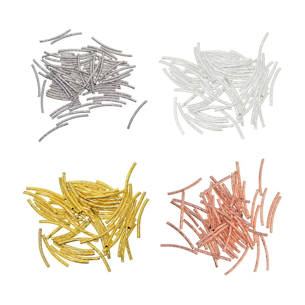 200 Pieces 4 Colors Engraved Curved Tube Noodle Beads Jewelry Making 25x2mm