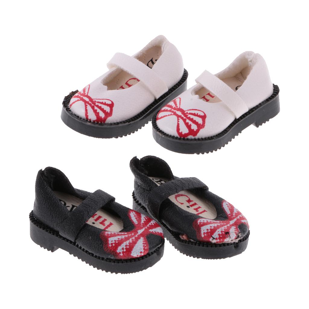 2 Pairs of PU Leather Flat Shoes for 1/6 12'' Blythe Doll Clothing Accs