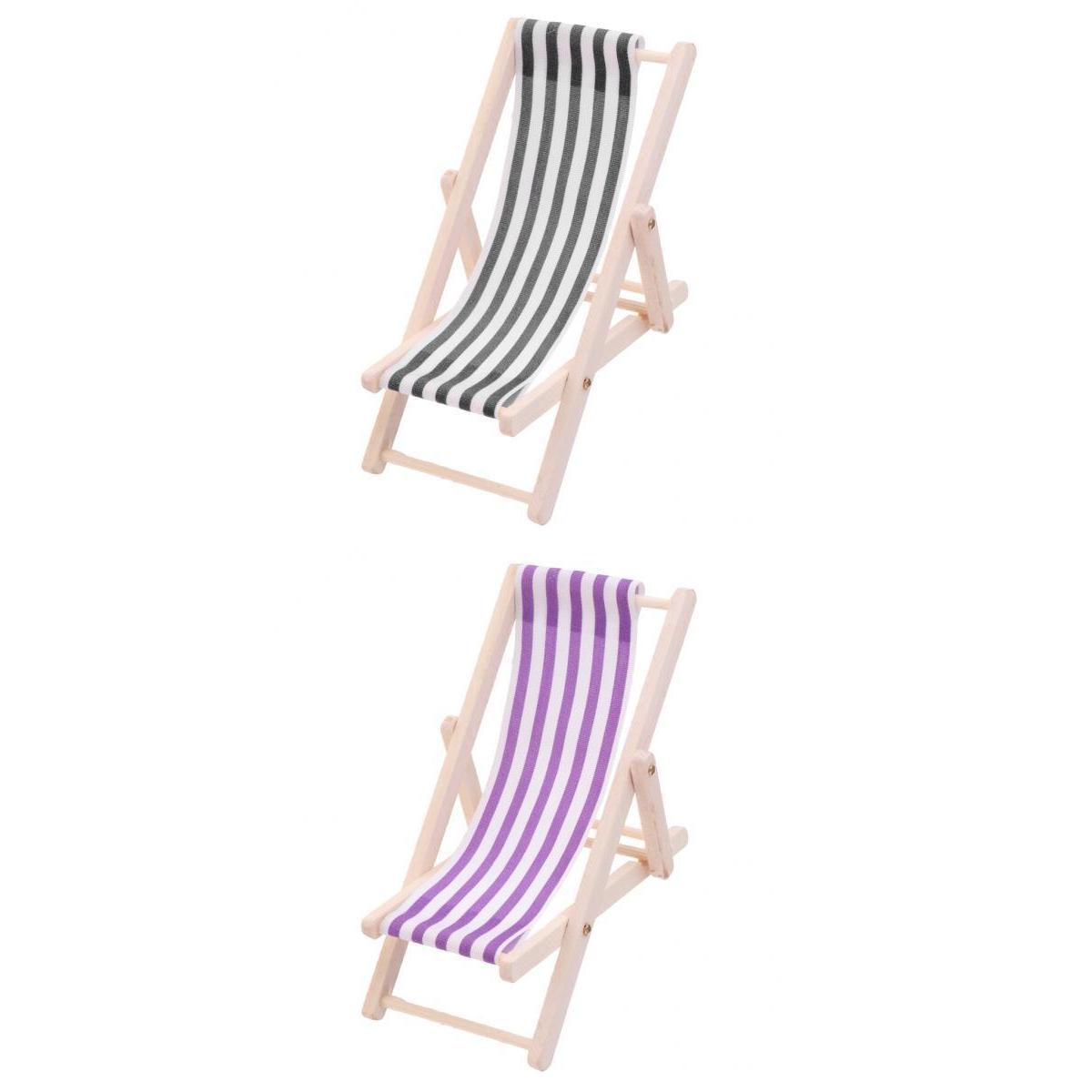 2pcs Striped Wooden Lounge Chair 1/12 Dollhouse Miniature Furniture Decor